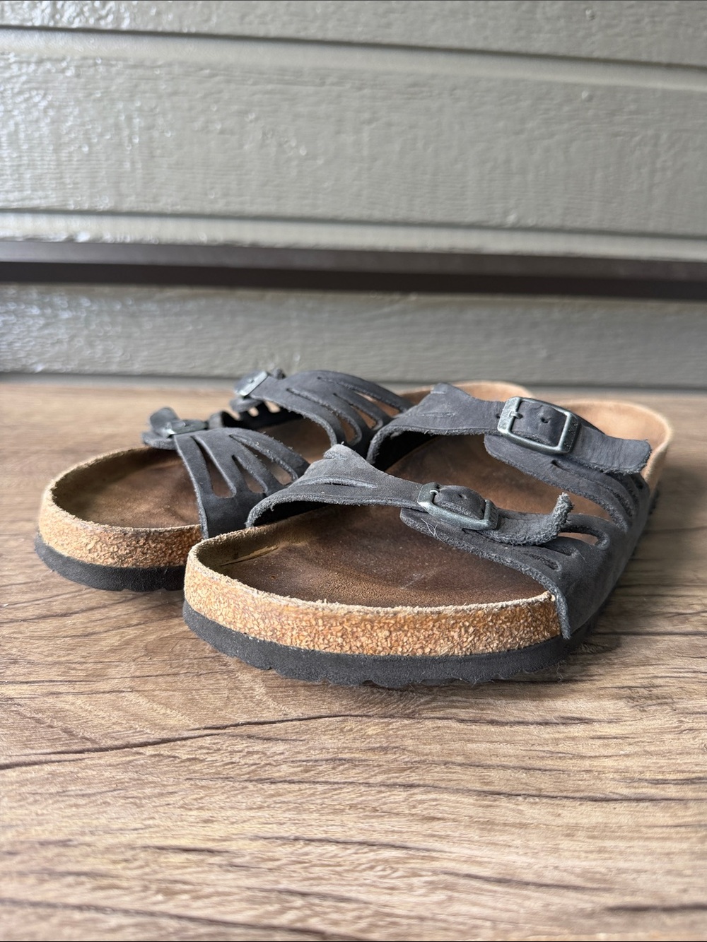 Birkenstock Unisex Black Suede Double Buckle Slide Sandals size 44